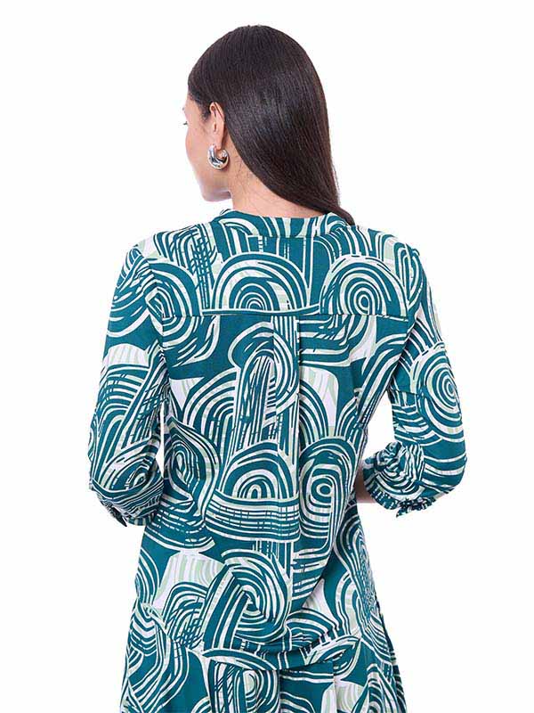 Blusa de Jersey para Dama Estampado Geométrico Cuello Redondo Manga 3/4