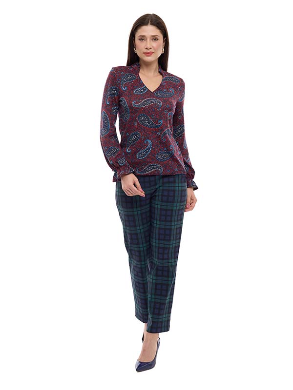 Blusa de Lanilla Estampado Paisley con Cuello V