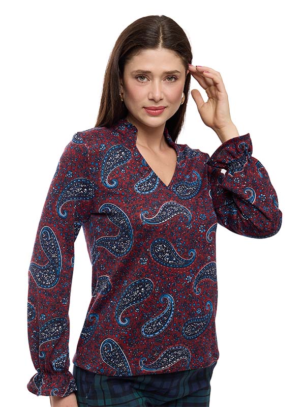 Blusa de Lanilla Estampado Paisley con Cuello V