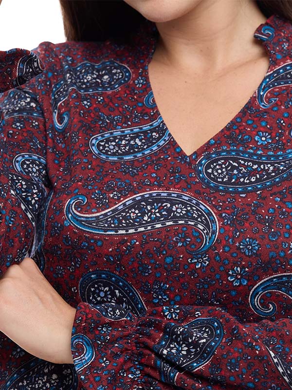 Blusa de Lanilla Estampado Paisley con Cuello V