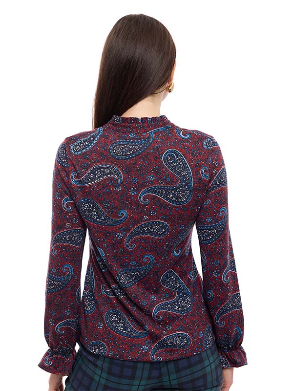 Blusa de Lanilla Estampado Paisley con Cuello V