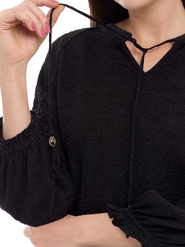 Blusa de Tejido de Fantasía Lisa con Jareta al Frente