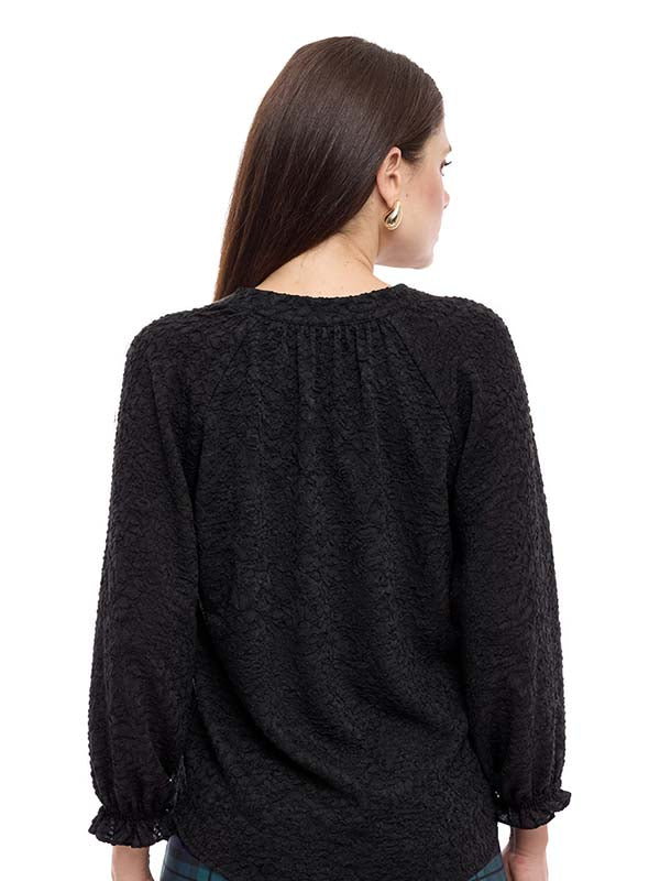 Blusa de Tejido de Fantasía Lisa con Jareta al Frente