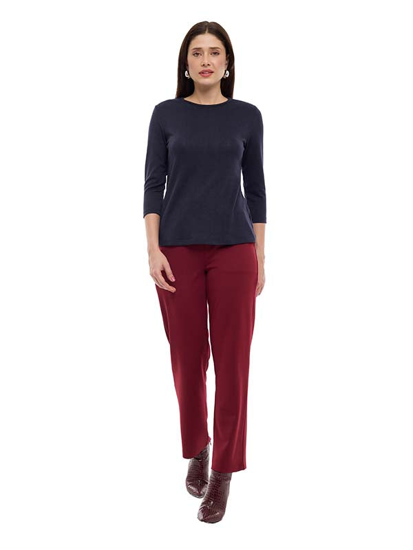 Blusa de Lanilla Lisa con Cuello Redondo y Manga 3/4