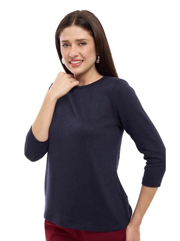 Blusa de Lanilla Lisa con Cuello Redondo y Manga 3/4