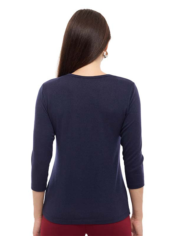 Blusa de Lanilla Lisa con Cuello Redondo y Manga 3/4