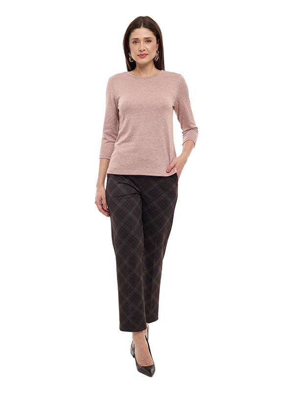 Blusa de Lanilla Lisa con Cuello Redondo y Manga Larga