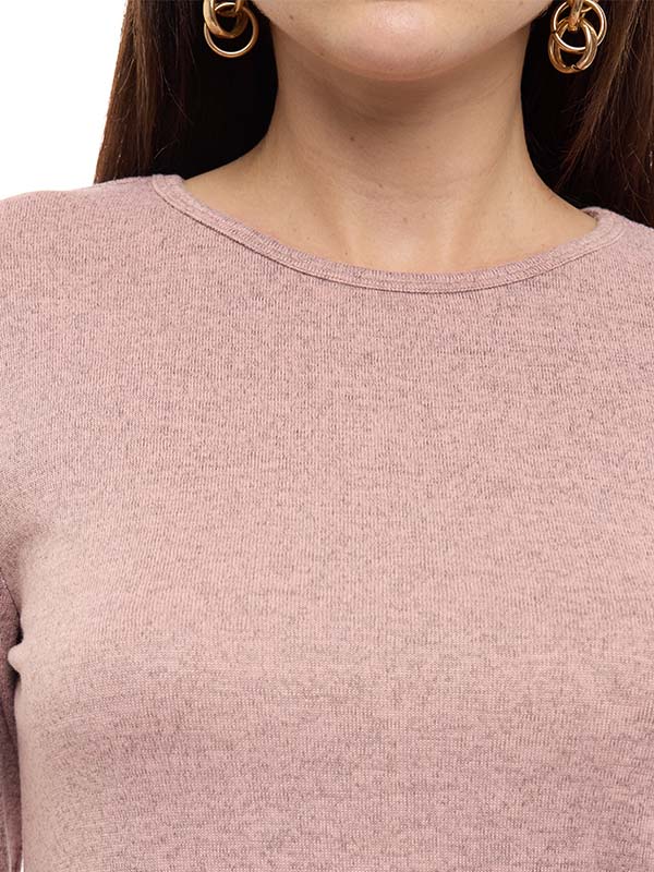 Blusa de Lanilla Lisa con Cuello Redondo y Manga Larga