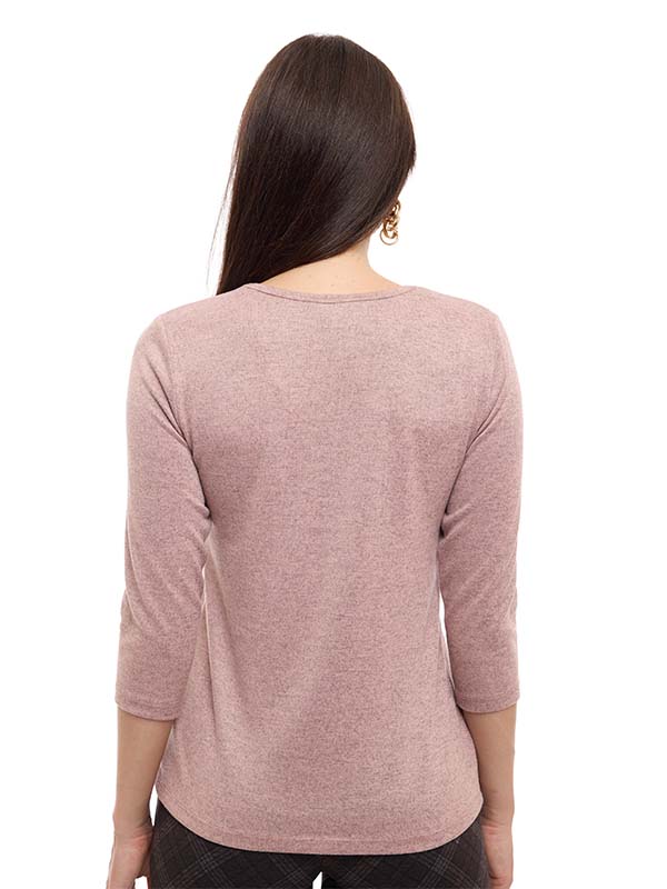 Blusa de Lanilla Lisa con Cuello Redondo y Manga Larga