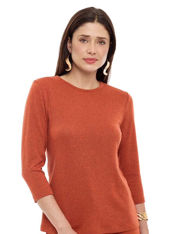 Blusa de Lanilla Lisa con Cuello Redondo y Manga 3/4