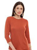 Blusa de Lanilla Lisa con Cuello Redondo y Manga 3/4