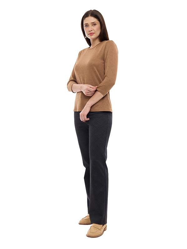 Blusa de Lanilla Lisa con Cuello Redondo y Manga Larga