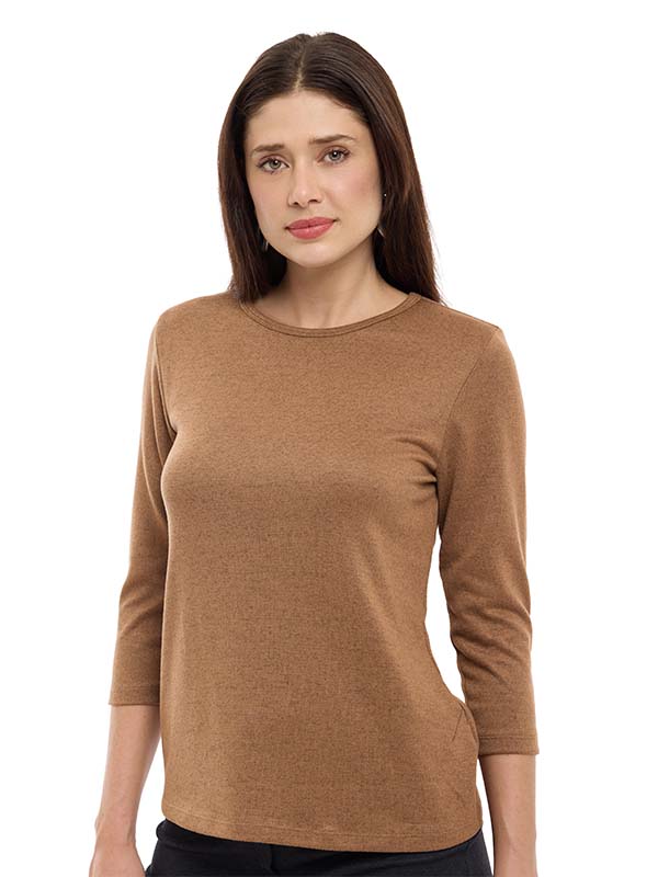 Blusa de Lanilla Lisa con Cuello Redondo y Manga Larga
