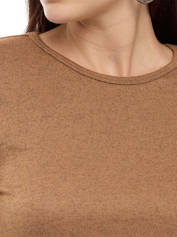 Blusa de Lanilla Lisa con Cuello Redondo y Manga Larga