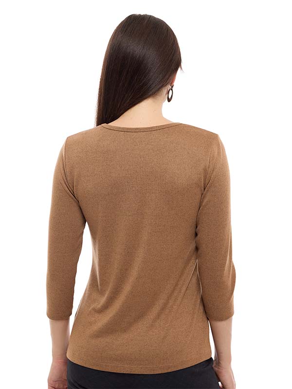 Blusa de Lanilla Lisa con Cuello Redondo y Manga Larga