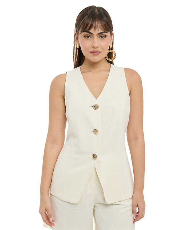 Chaleco Largo Asiluetado con Abertura en Ruedo Delantero