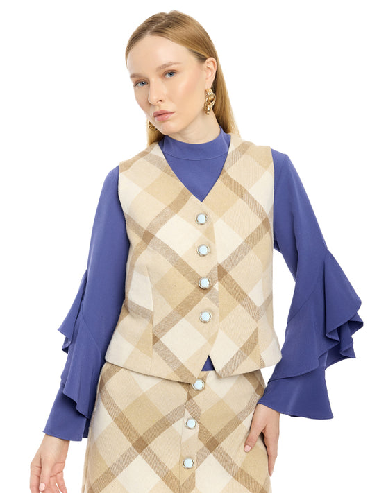 Chaleco Tafetán Preteñido a Cuadros