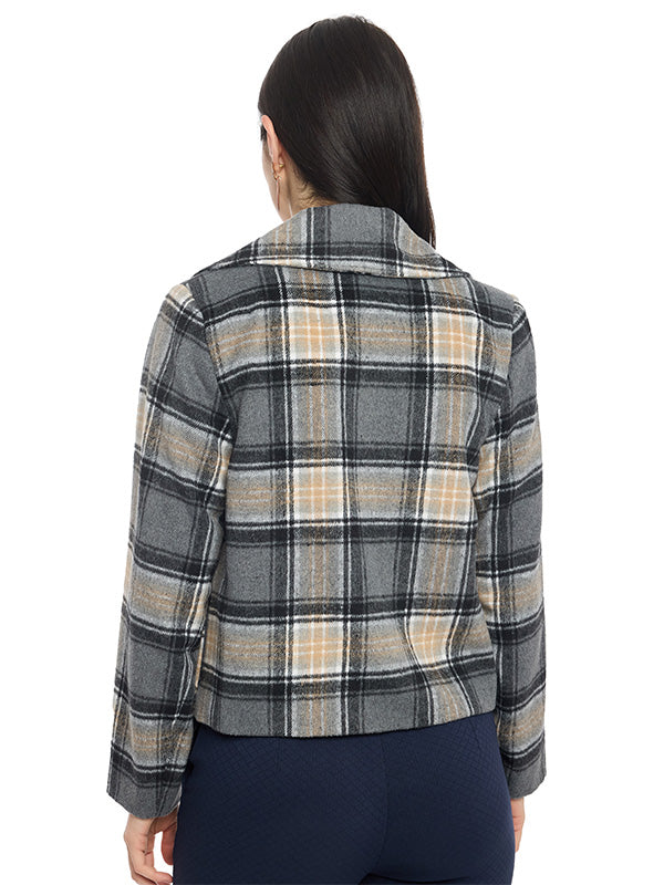 Abrigo Corto Estampado a Cuadros con Doble Cruce