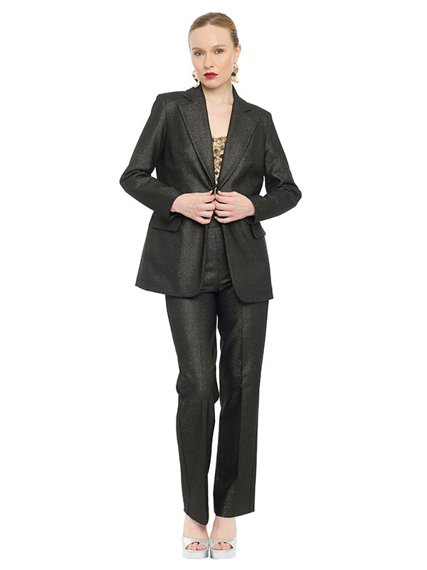 Saco en Tela con Lurex Con Carteras y Forro Interno