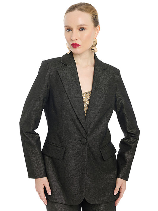 Saco en Tela con Lurex Con Carteras y Forro Interno