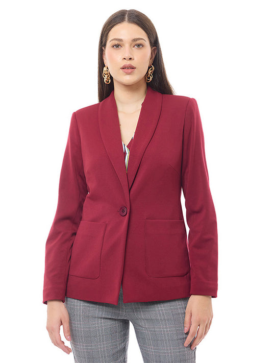 Saco de Jersey Liso con Cuello Redondo y Bolsas Funcionales