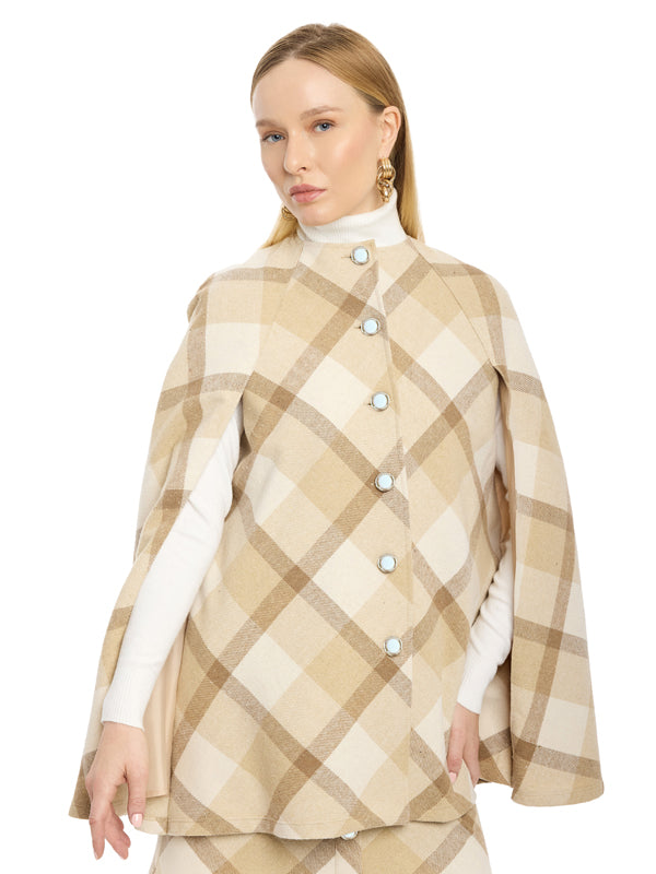 Abrigo Poncho Tafetán Preteñido a Cuadros