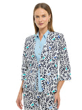 Saco de lino con estampado multiformas, manga 3/4 y broche italiano