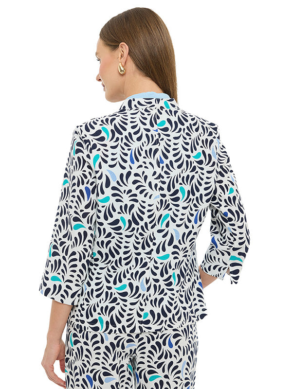 Saco de lino con estampado multiformas, manga 3/4 y broche italiano