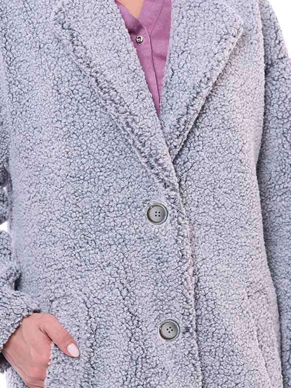 Abrigo de Bouclé para Dama Liso con Solapa Manga Larga y Botones