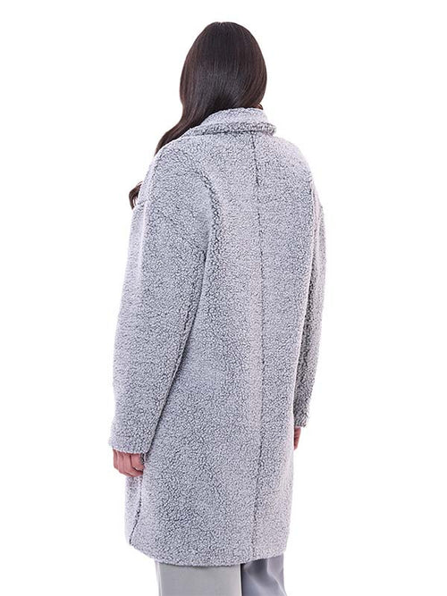Abrigo de Bouclé para Dama Liso con Solapa Manga Larga y Botones