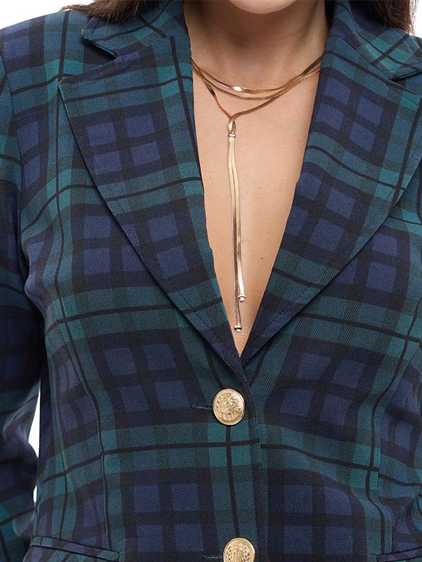 Saco de Bengalina Estampado Escocés con Botones