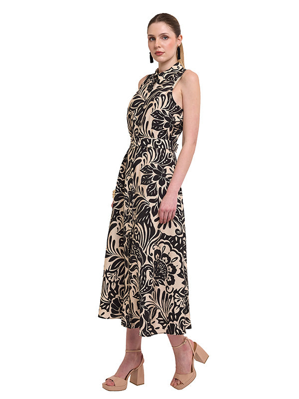 Vestido Camisero Largo Tipo Halter sin Mangas con Cinta de Amarre