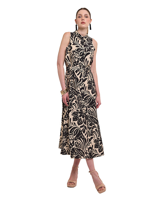 Vestido Camisero Largo Tipo Halter sin Mangas con Cinta de Amarre