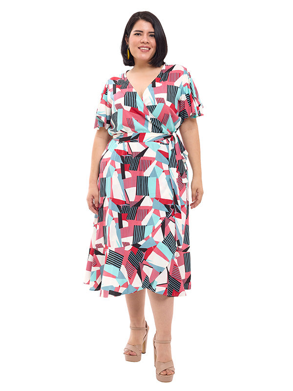 Vestido envolvente con cinta de la misma tela