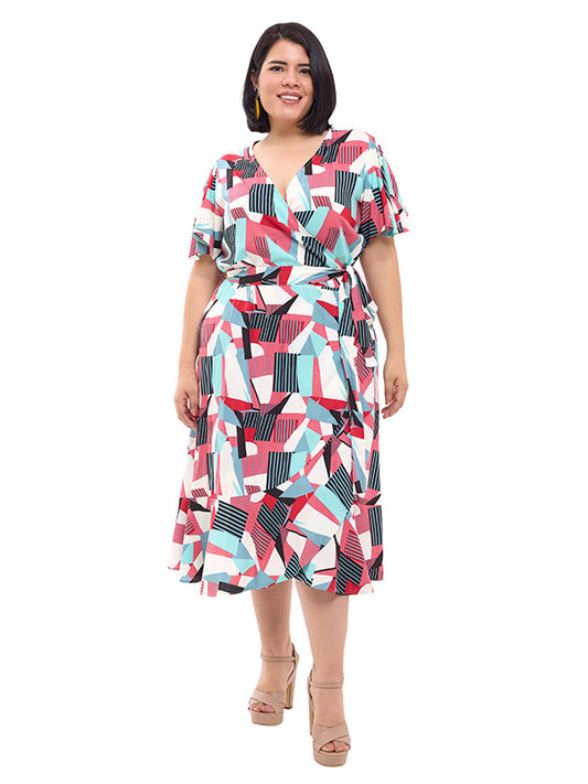 Vestido envolvente con cinta de la misma tela