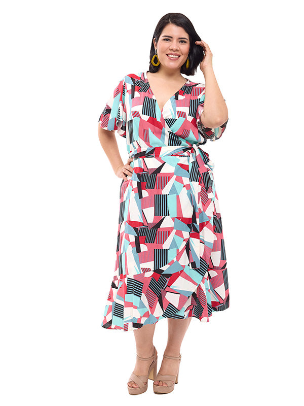 Vestido envolvente con cinta de la misma tela