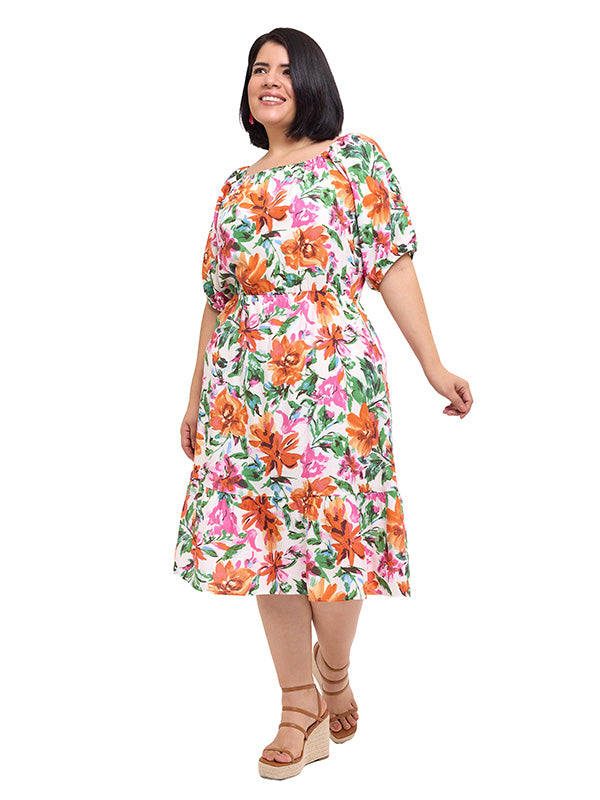 Vestido con escote cuadrado y manga abullonada