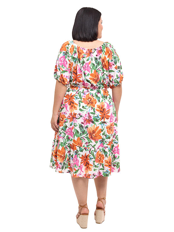 Vestido con escote cuadrado y manga abullonada