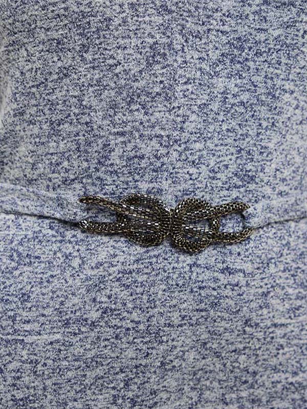 Vestido Corto de Lanilla Lisa con Cuello V y Detalle de Cintas