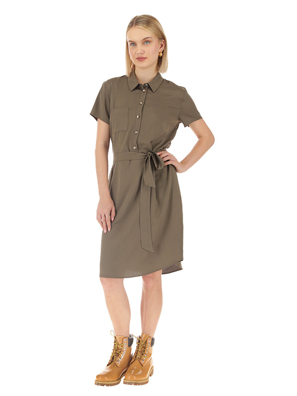 Vestido Liso Corto con Cuello Camisero