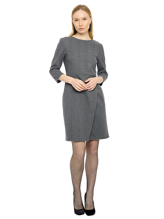 Vestido corto de tafetán preteñido con silueta envolvente y manga 3/4