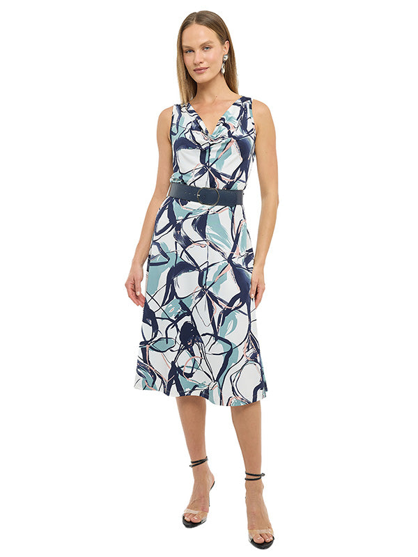 Vestido de Jersey Estampado con Cuello Drapeado