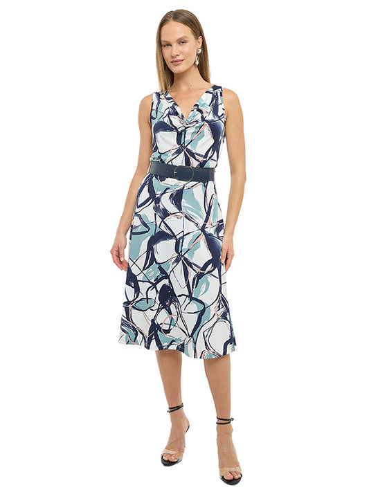 Vestido de Jersey Estampado con Cuello Drapeado