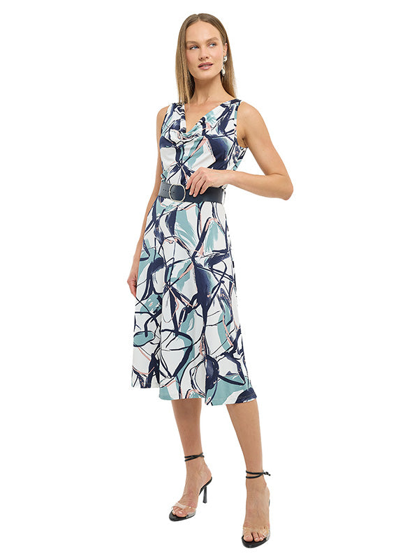 Vestido de Jersey Estampado con Cuello Drapeado