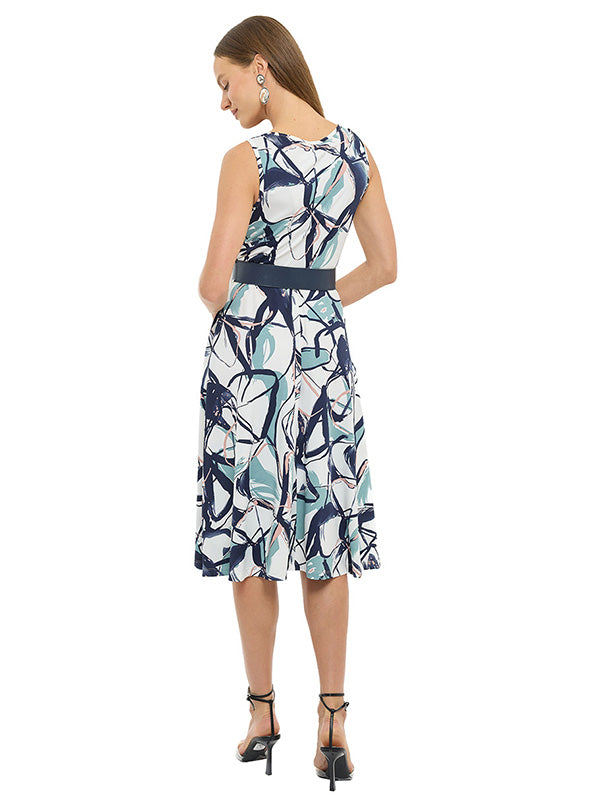 Vestido de Jersey Estampado con Cuello Drapeado