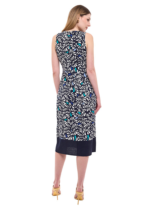 Vestido Largo de Lino Estampado Multiformas con Escote en V