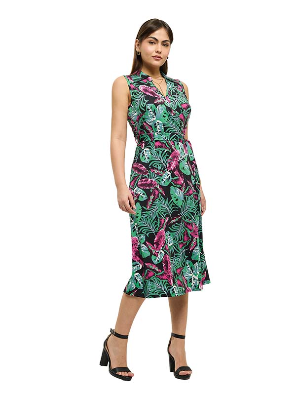 Vestido de Jersey Estampado Floral con Cinturón en Cintura