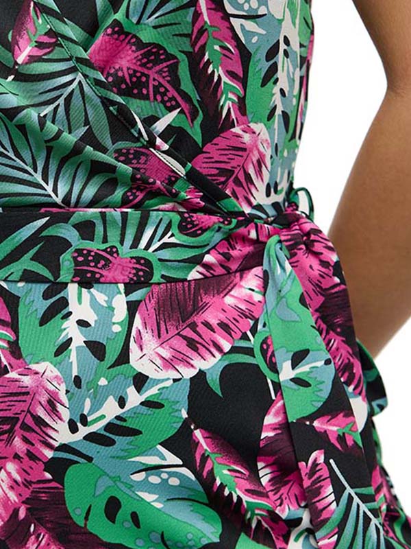 Vestido de Jersey Estampado Floral con Cinturón en Cintura
