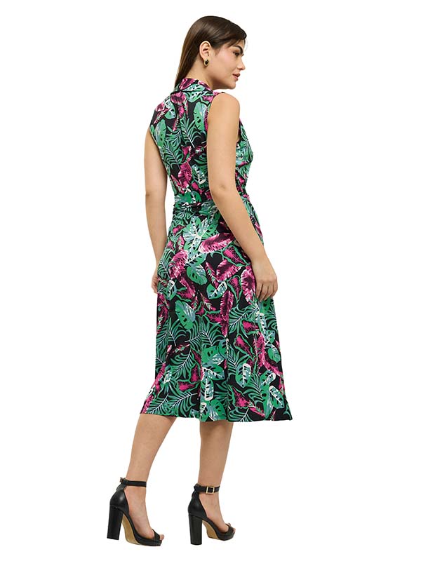 Vestido de Jersey Estampado Floral con Cinturón en Cintura