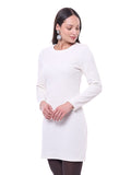 Vestido Corto de Pana Liso con Cuello Redondo y Manga Larga